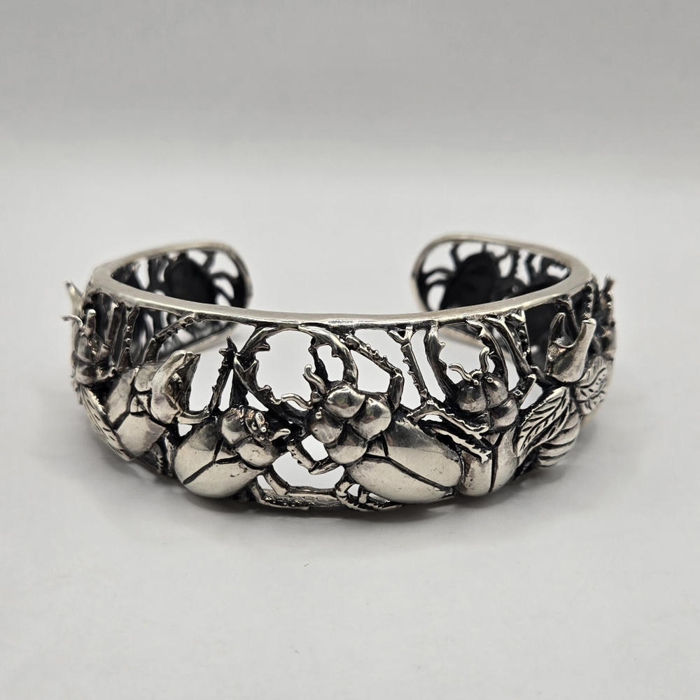 Intricate Solid Sterling Silver Beetle Cuff Brace… - image 1